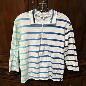 Talbots Blue and Green Striped Half-Zip Shirt